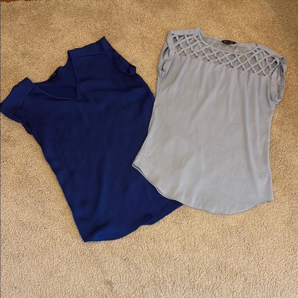 Express Blue and Gray Asymmetrical Embellished Blouses